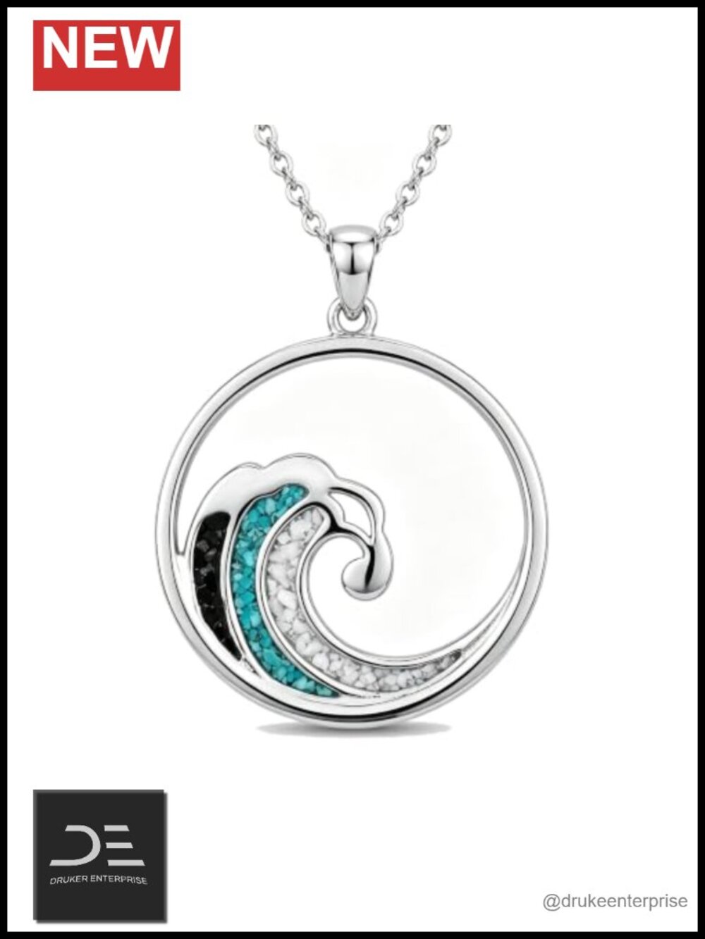 925 Sterling Silver Turquoise Ocean Wave Pendant Necklace Women